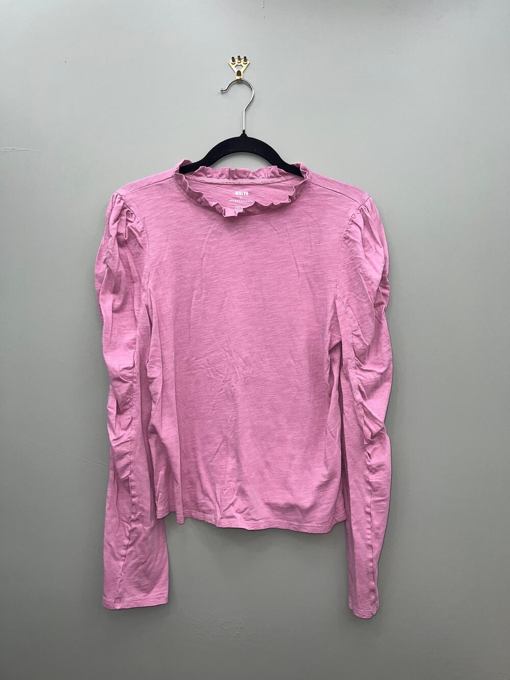 Maeve Anthropologie Pink Puff Sleeve Top Medium Ruffle Mock Neck Cottagecore